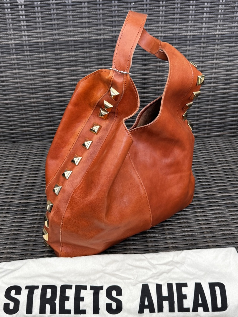 Streets Ahead Clair Leather Hobo Bag Rust Studded Made USA